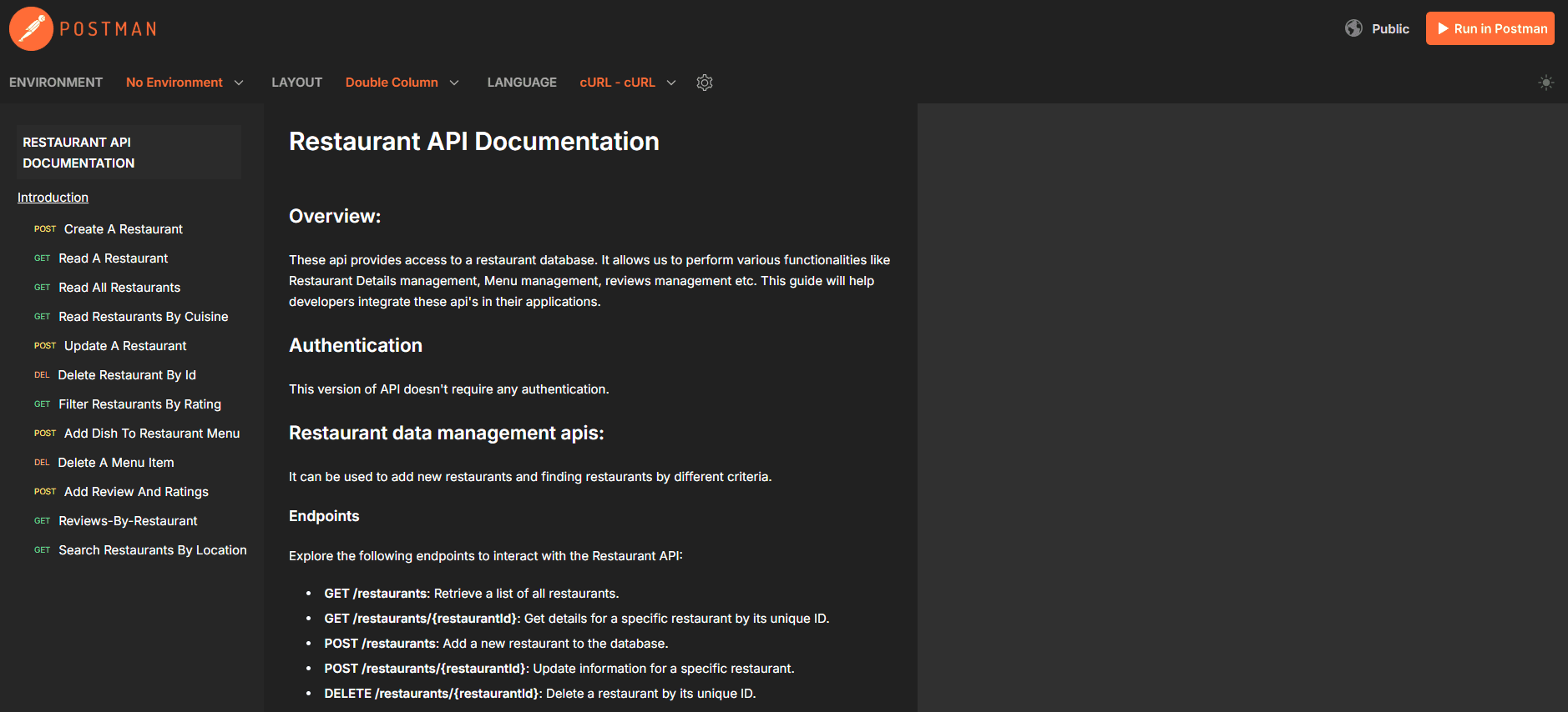 Restaurant API Documentation